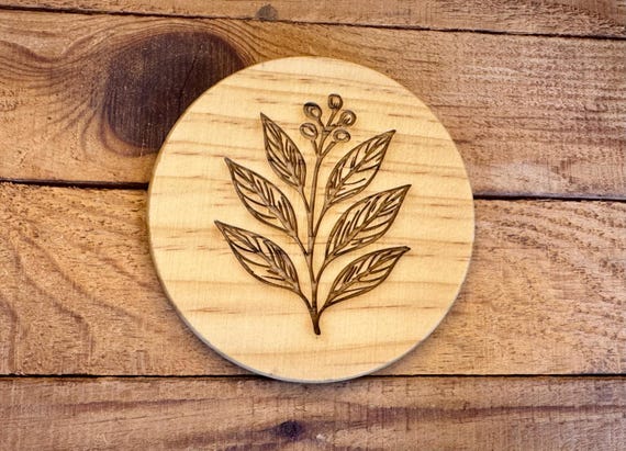 植物彫刻木製コースター4枚セット レーザーエッチング花柄木製ドリンク 