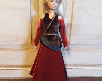 Keely's Adventure Garb, Red and Brown Celtic Barbie Dress