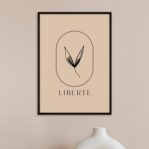 Freedom Poster Frans Woord, Liberté Egalité Fraternité Print, Minimalistische Vrijheid Kunst aan de muur Boho Chic Neutrale Kunst Print Beige, Frans Gezegde