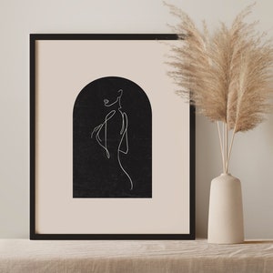 Woman One Line Drawing Black Wall Art, Boho Woman Print Black Boho Wall Decor, Female Figure Art, Minimalist Black Woman One Line Art Print