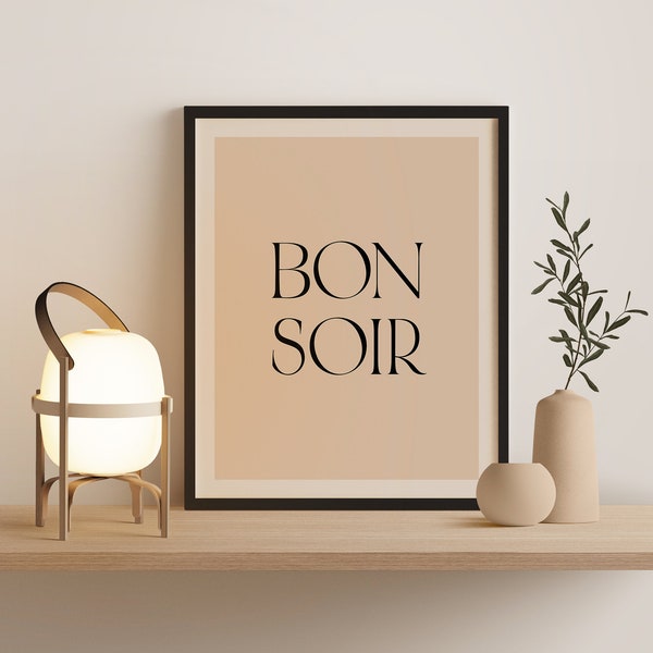 French Quote Wall Art Print, Paris Bedroom Decor, Bonsoir Poster, Minimalist Bedroom Quotes, Nighstand Decor, Good Night Sign, Sleep Poster