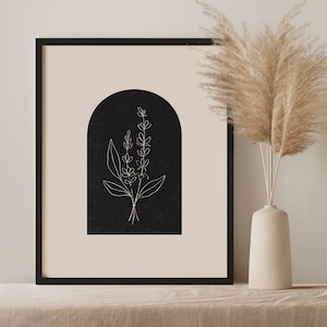 Flower Sketch Print Boho Botanical Wall Art, Printable Black Art Poster, Noir Print, Minimalist Floral Wall Art, Neutral Wild Flowers Print