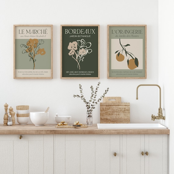 Sage Green Wall Art Kitchen Print Set of 3, Green Kitchen Decor