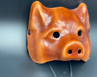 Small Pig Mask - Handmade Leather Mask Cosplay Wicca LARP Pagan Magic Renaissance Burning Man Mardi Gras Halloween