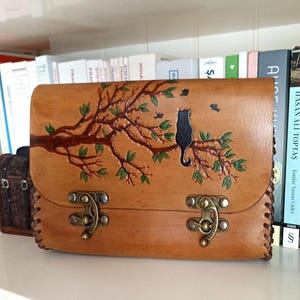 Lederhandtaschen für Damen mit Katzen- und Baum-Motiv