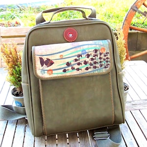 Ocean Printed Faux Leather Backpack