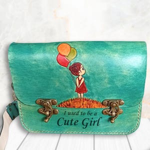 Personalized Green Leather Bag for Women, &quot;I Used To Be A Cute Girl&quot;, Various Designs, Hand-Painted Crossbody Bags
