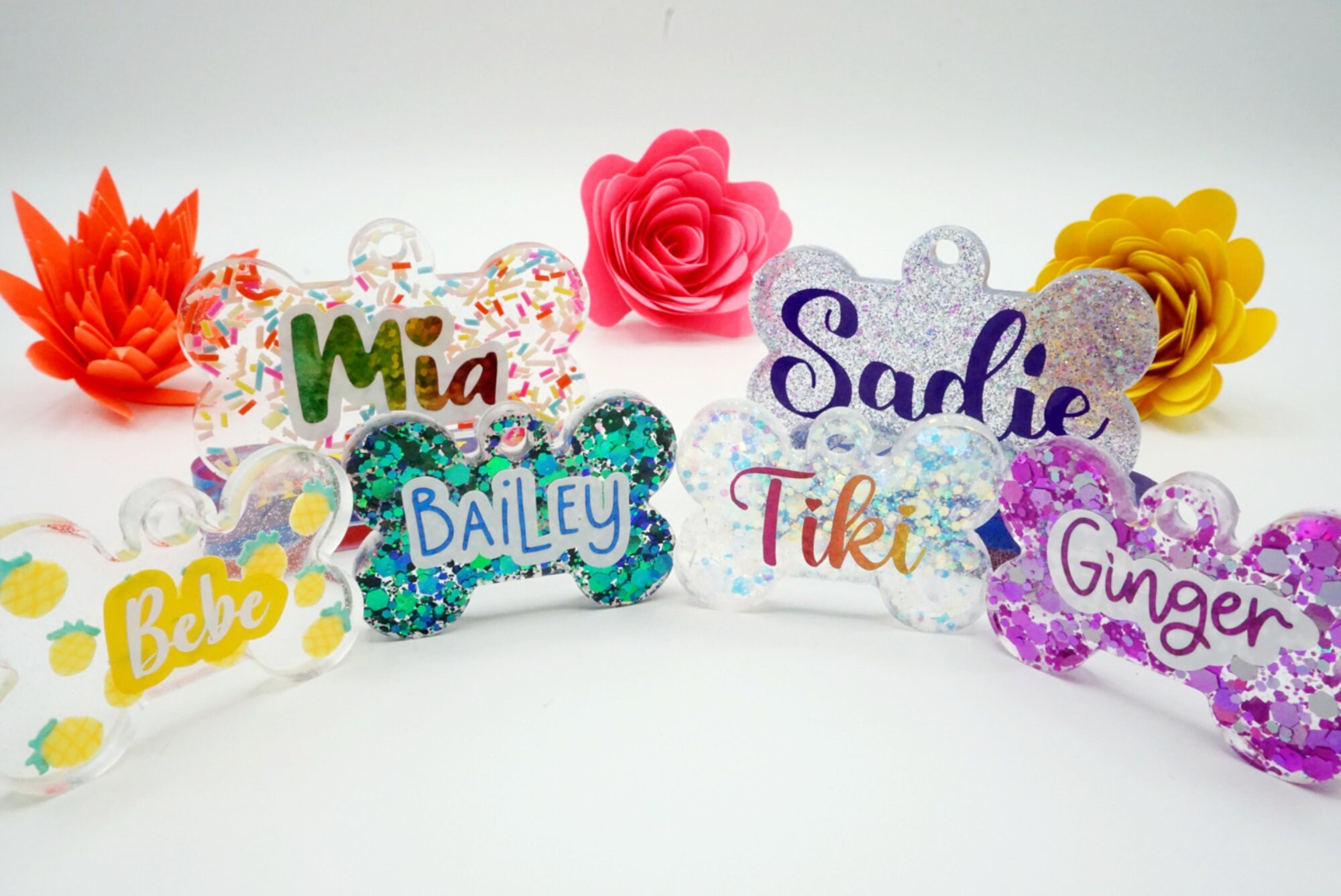 Resin dog tag, Glitter Pet ID tag
