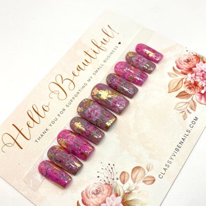 Love Letter, Purple Pink Gold Floral Nails, Thermal (Color Changing), Glow in the dark, Press On Nails, ClassyVibeNails