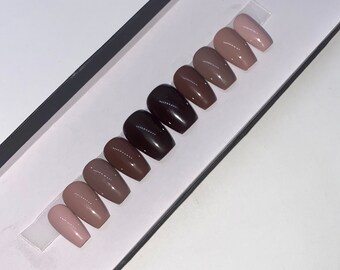 Mocha Latte, Brown Ombre Nails, Milk Chocolate Colored Press On Nails, Luxury Fake Nails, Quick to Ship Nails, Fall nails