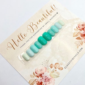 Feelin Minty, Mint Blue Green Colors, Ombre Blue Green Press On Nails, Luxury Fake Nails, Quick to Ship Nails, Glow Nails