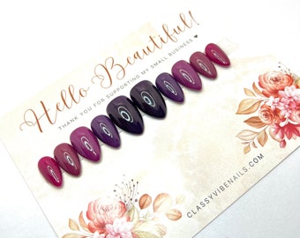 Peace, Purple Ombre Press On Nails, Deep Purple Fall Nails, Luxury Fake Nails, Quick to Ship Nails, High Quality Nails