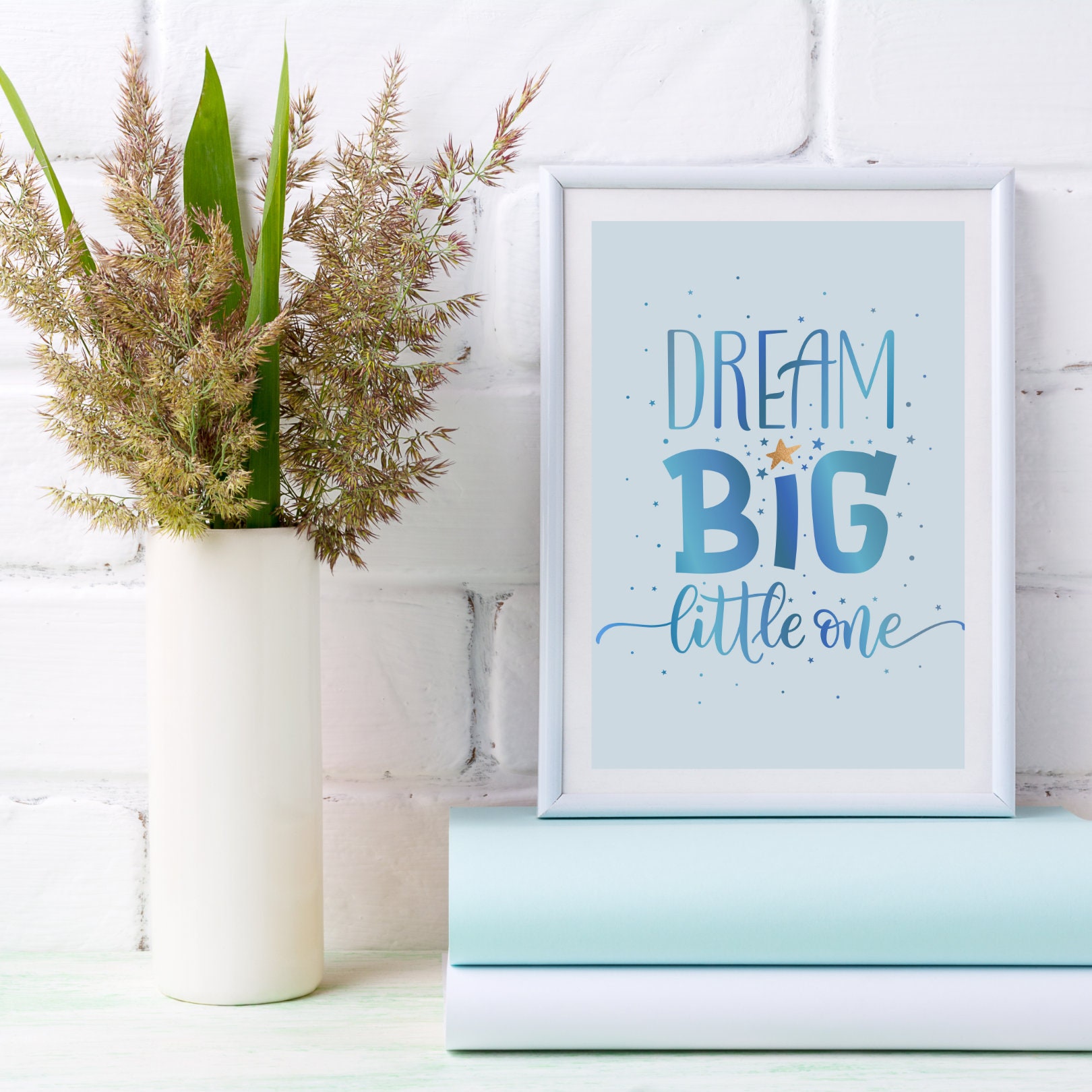 Dream Big One Blue Nursery Wall Art Baby Boy Room Decor Etsy España
