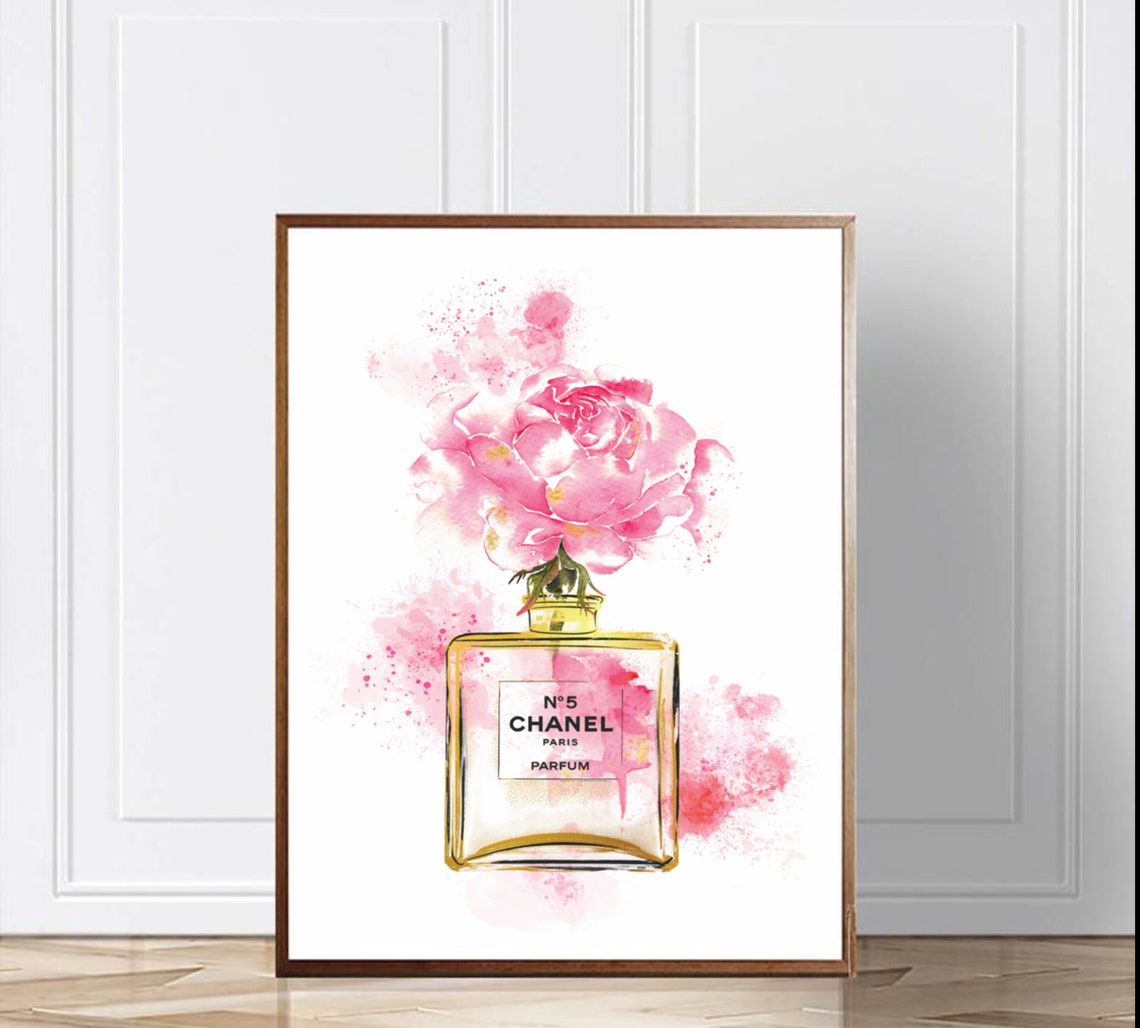 Chanel Wall Art Pink Perfume Fashion Art Print Watercolor | Etsy
