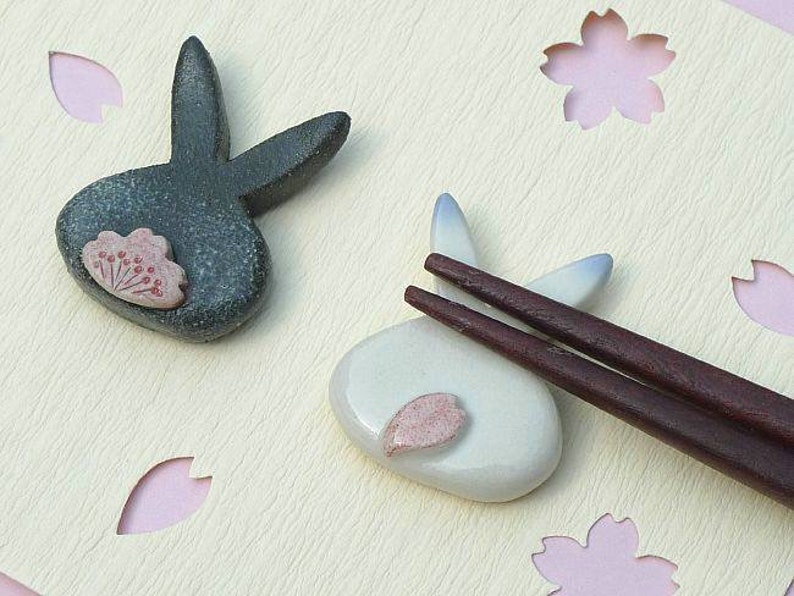 Flower Rabbit Chopstick Rests Set Made in Japan Kyoto ceramic\u3000Kyotoware Kyotoceramic