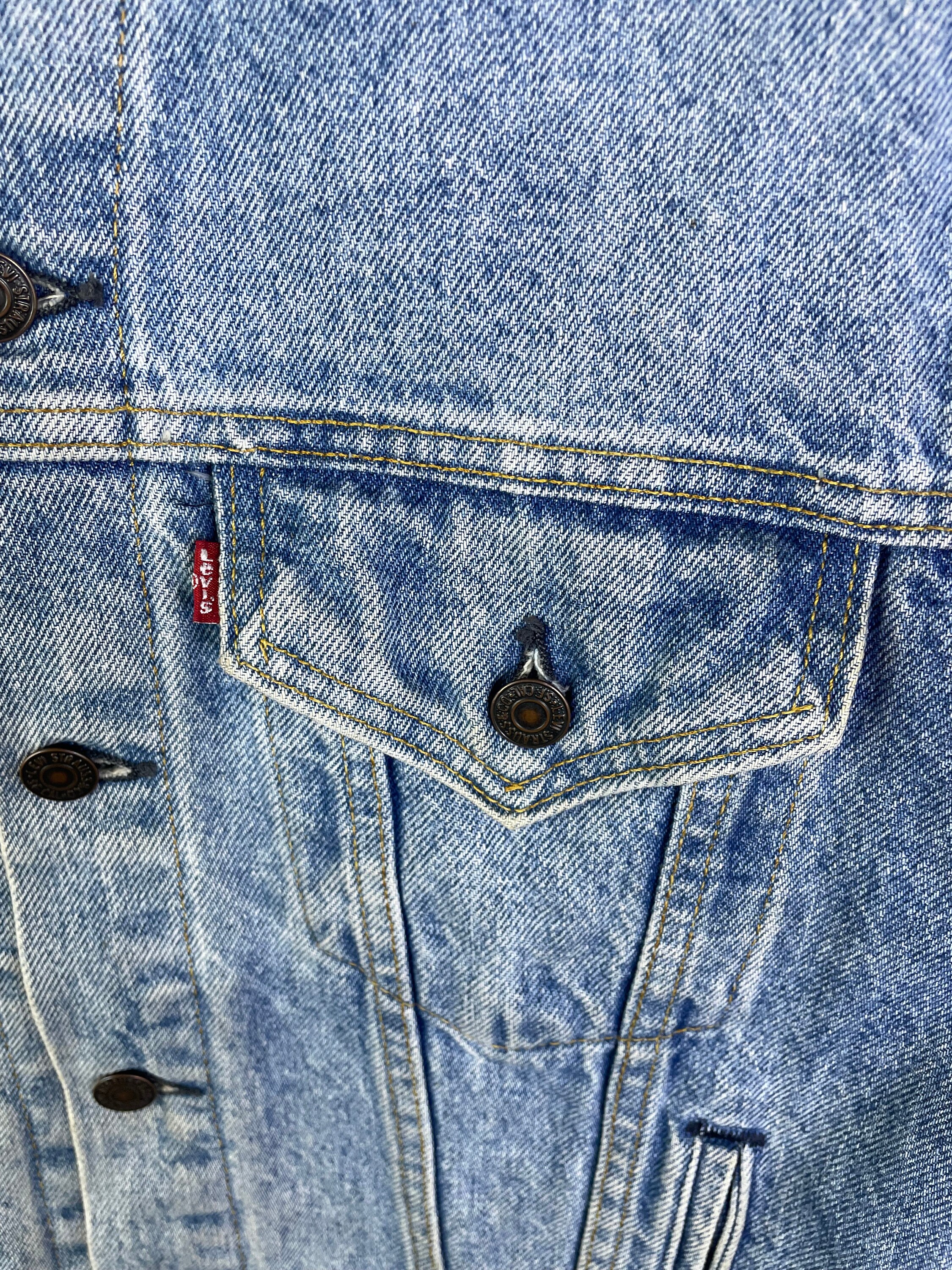 VTG LEVIS 10180 PINK FLANNEL LINED TYPE 3 TRUCKER DENIM JACKET  36” S