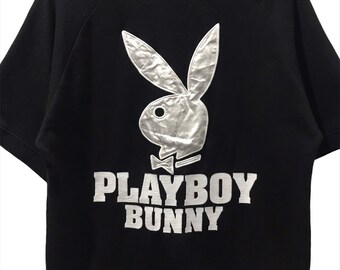 Rare Vintage Playboy Bunny Big Logo Embroidered short Sleeve Sweatshirt