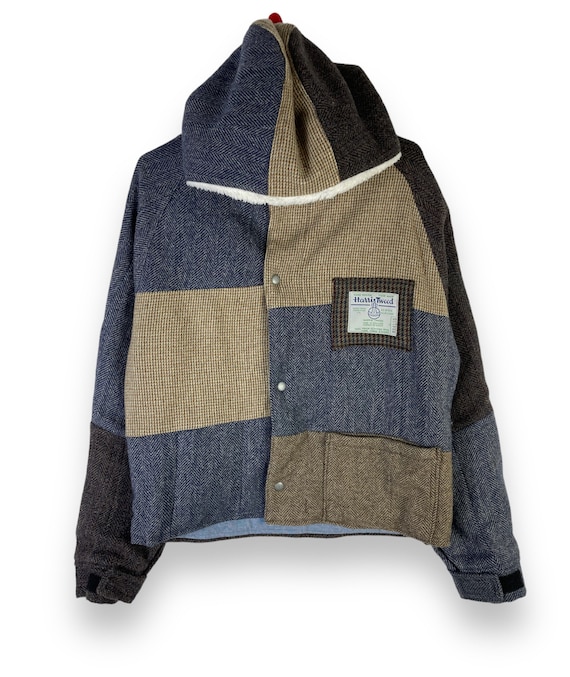 Rare Vintage Harris Tweed Wool Patchwork Hoodie Jacket Etsy Ireland