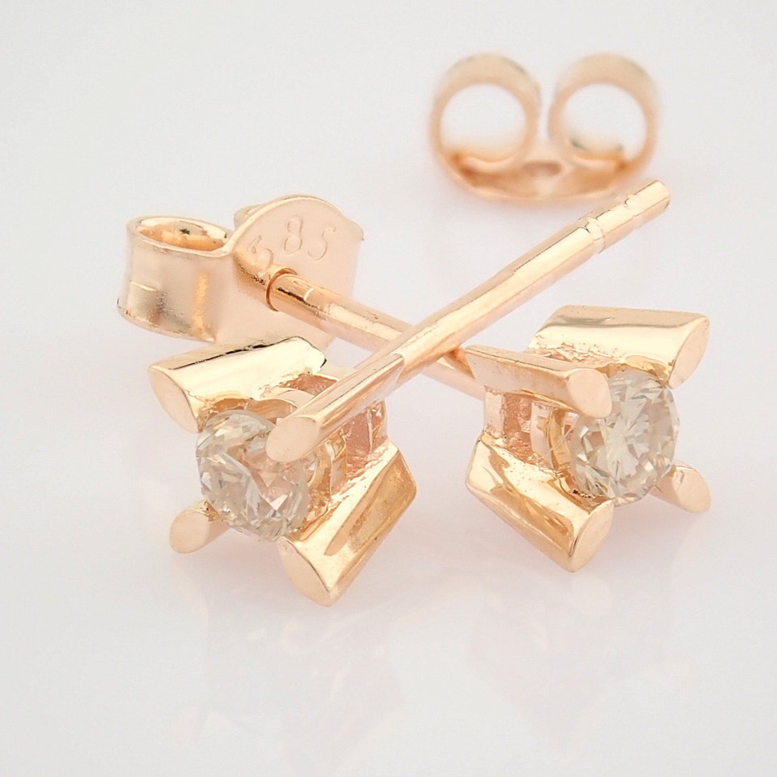 14K Rose Solid Gold Diamond Earrings Diamond Solitaire | Etsy