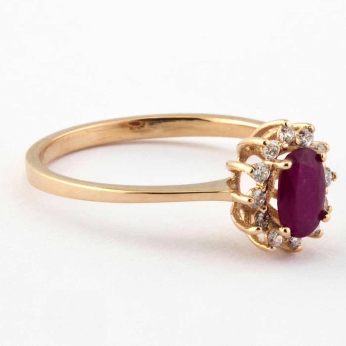 14K Rose Solid Gold Natural Diamond & Natural Ruby Ring/ | Etsy