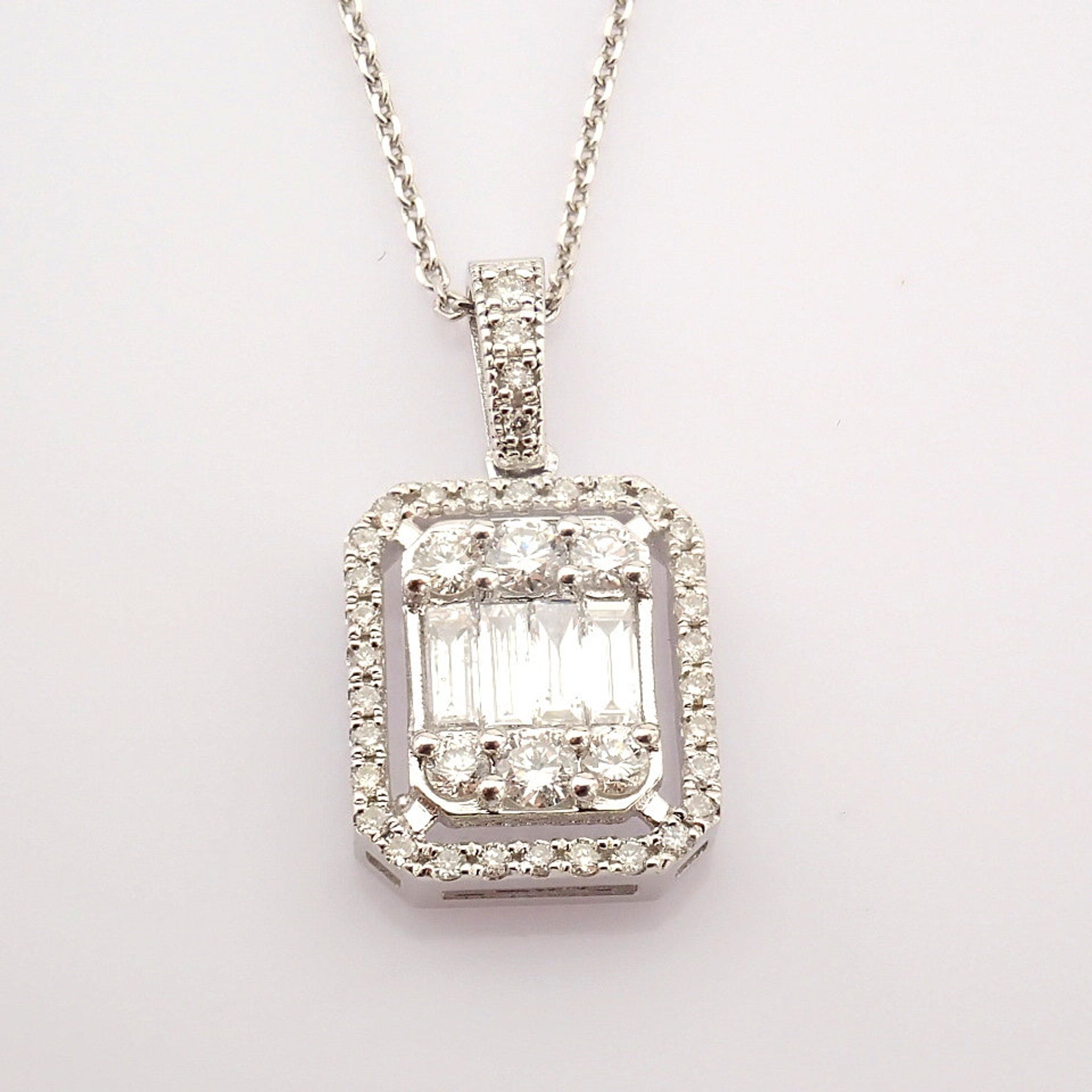 14K White Gold Baguette Diamond Necklace/Emerald Cut Illusion Etsy