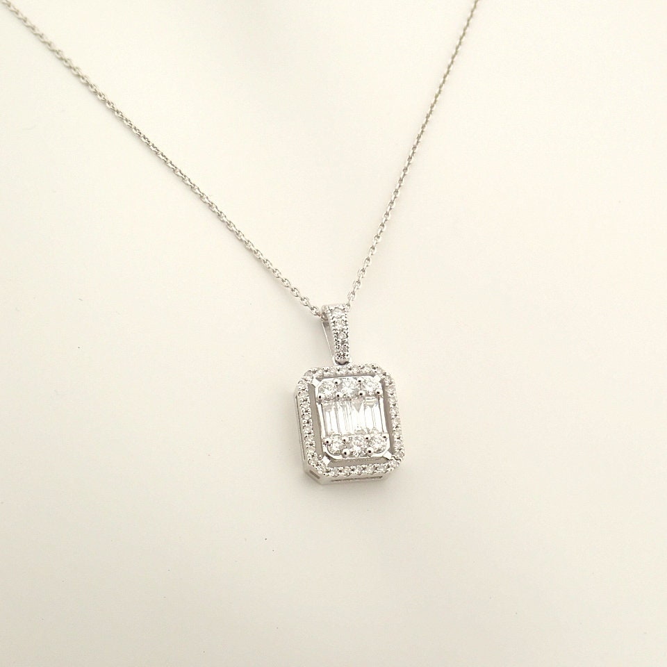 14K White Gold Baguette Diamond Necklace/Emerald Cut Illusion Etsy