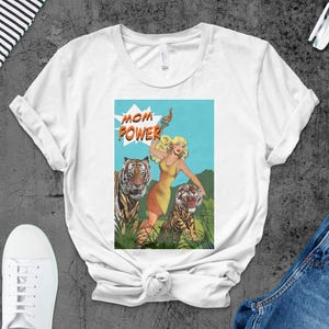 Vintage Artful Decor of Mom Power Tshirt Design, Silne kobiety-cytat, grafika tygrysa, pobieralne projekty koszulek
