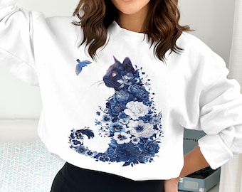 Cat Shirt PNG |  Wildflower cat png | Flower Cat sublimation, Cat Silhouette | Cute Cat with Flowers Clipart | Cat Mom Gift | Cat Day