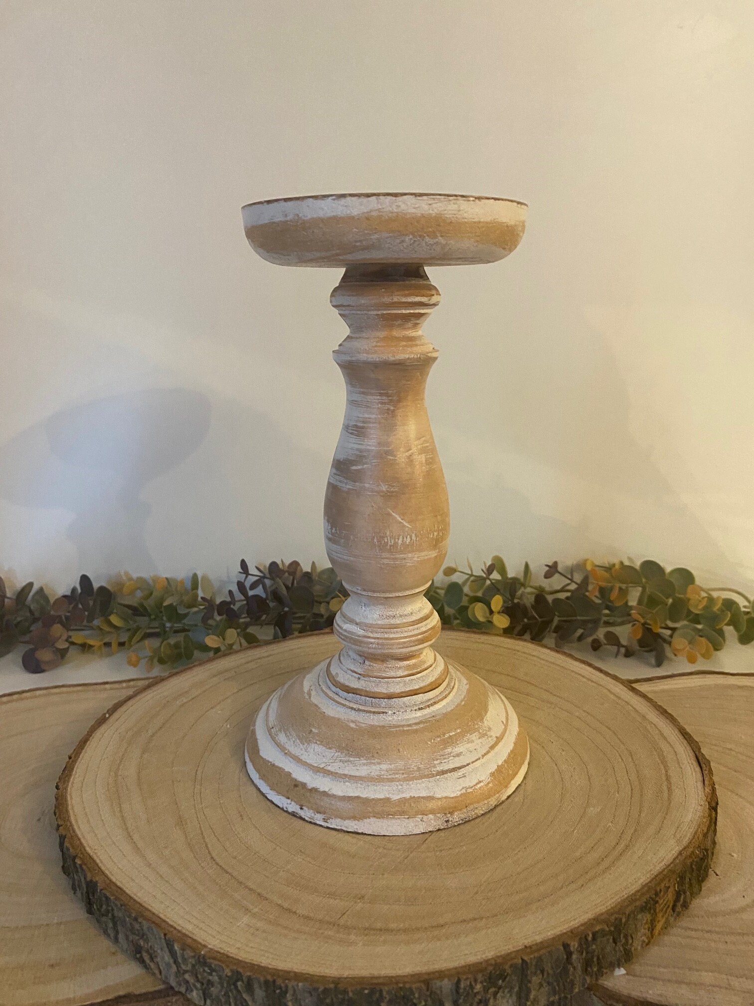 White Washed Wooden Candle Stick Etsy UK