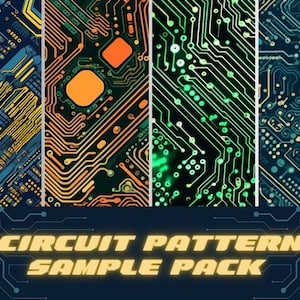 May include: Four different circuit board patterns in a sample pack. The patterns are in shades of blue, green, orange, and yellow.