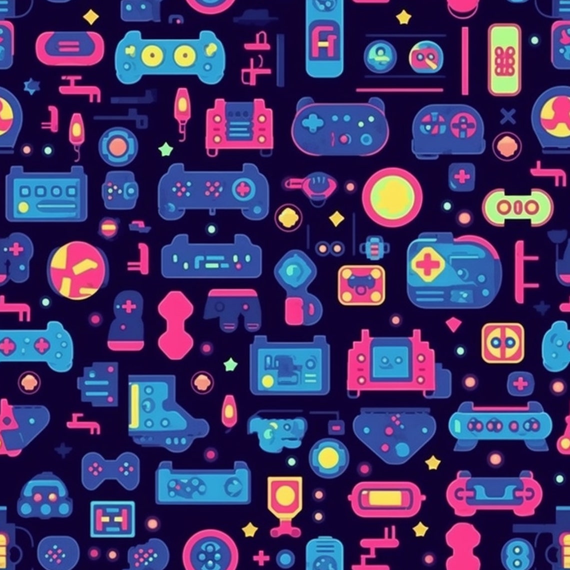 Neon Retro Gaming Patterns – 80s Style Digital Paper Pack (digital ...