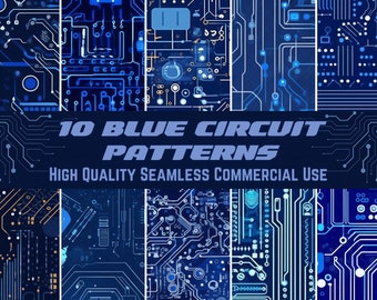 10 Blue Digital Circuit Board Art Patterns - Seamless, Downloadable Wallpaper for Gamers, Geeks and Tech Lovers - High-Quality Paper Pack