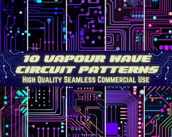 Vaporwave Inspired Circuit Board Patterns - High-Quality Seamless Digital Download, Craft Projects and Scrapbooking Paper Pack