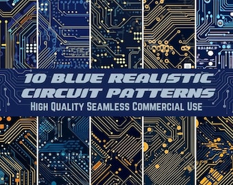 Blue Circuit Board Pattern: 10 Seamless Tech Designs (Digital Download)