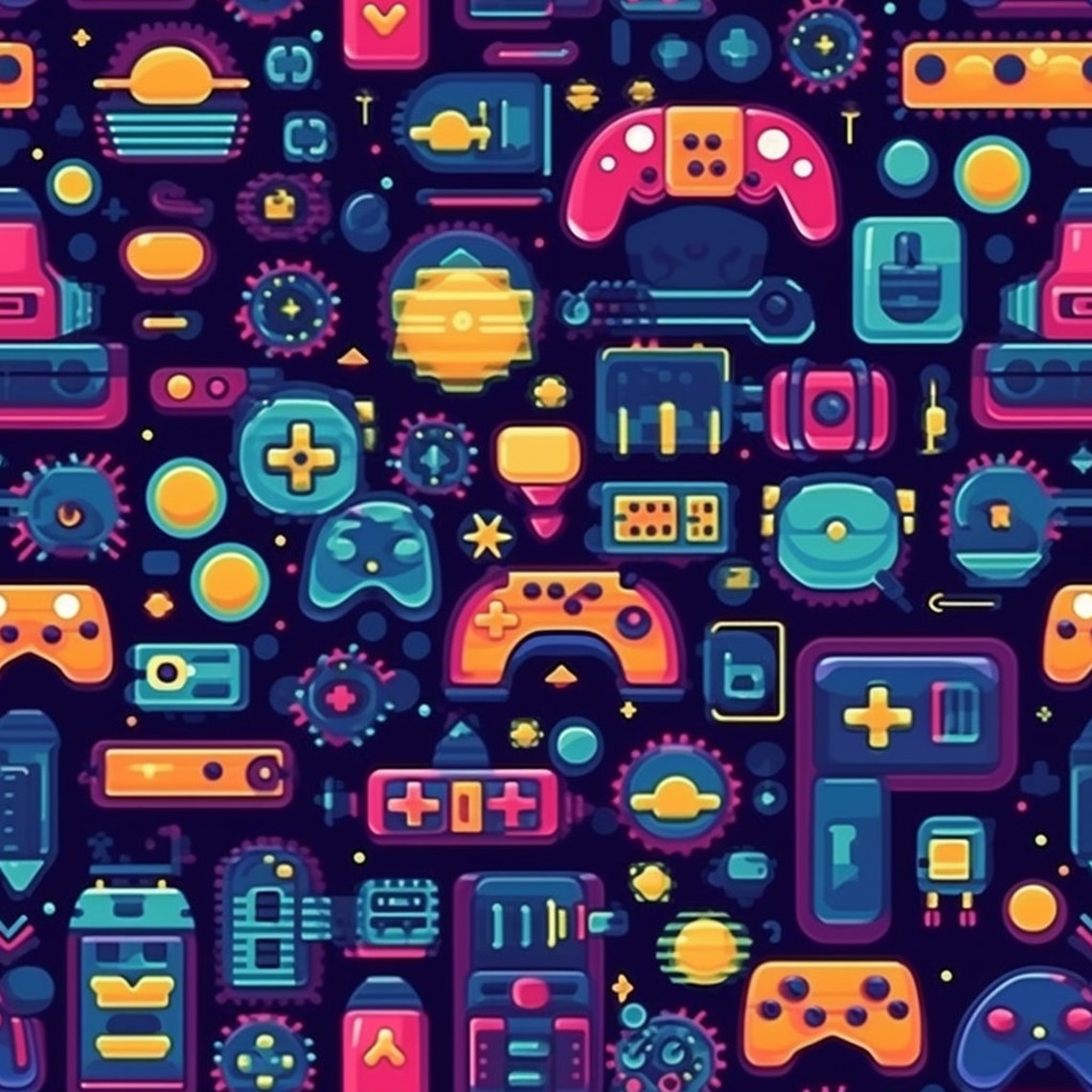 Neon Retro Gaming Patterns – 80s Style Digital Paper Pack (digital ...