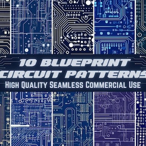 Peut inclure: Dix motifs de circuits imprimés bleus et blancs. Les motifs sont sans couture et peuvent être utilisés à des fins commerciales.