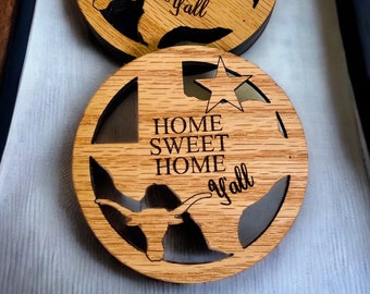 Texas Wooden Coasters: Engraved Coaster Set for Home Decor and Gift Giving