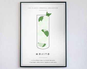 Mojito Cocktail Poster, Vintage Print, Drinks Artwork, 30x40cm Gift Kitchen Decor