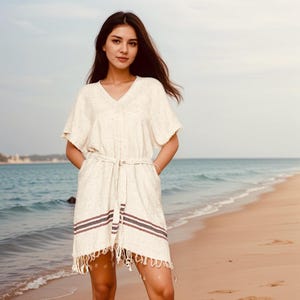 Cotton Beach Dress Boho Summer Dress Loose Fit  Beach Cover Up Cream Cruise Dress Resort Wear Sundress
