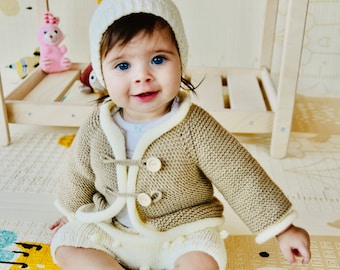 Hand Knit Baby Set Sweater Pants Hat Headband