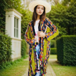 Bohemian  Kimono Jacket  Ethnic Beach Cover Up Colorful Summer Duster Festival Cotton Kimono  Handmade Summer Kaftan