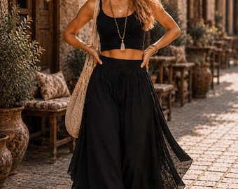 Sommer Baumwolle Boho Hose Leichte Yoga Hose Strand Hose Frauen
