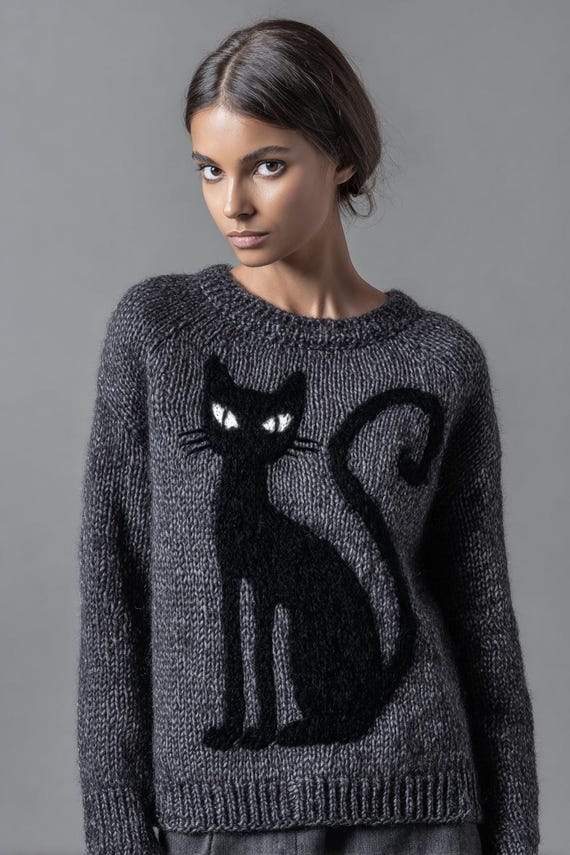 Cat Sweater, Cute Cat Sweatshirt, Black Cat Shirt, Cat Pullover, Women's Funny Sweatshirt, Gift for Cats Lover, Cat Mom Sweatshirt