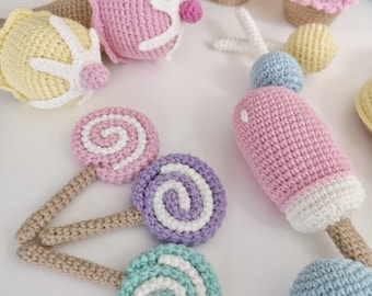 Crochet Sweets Set Toys, Baby Shower Gift, Toddler Birthday Gift, Play food sweets, Candy toy set, Crochet play food