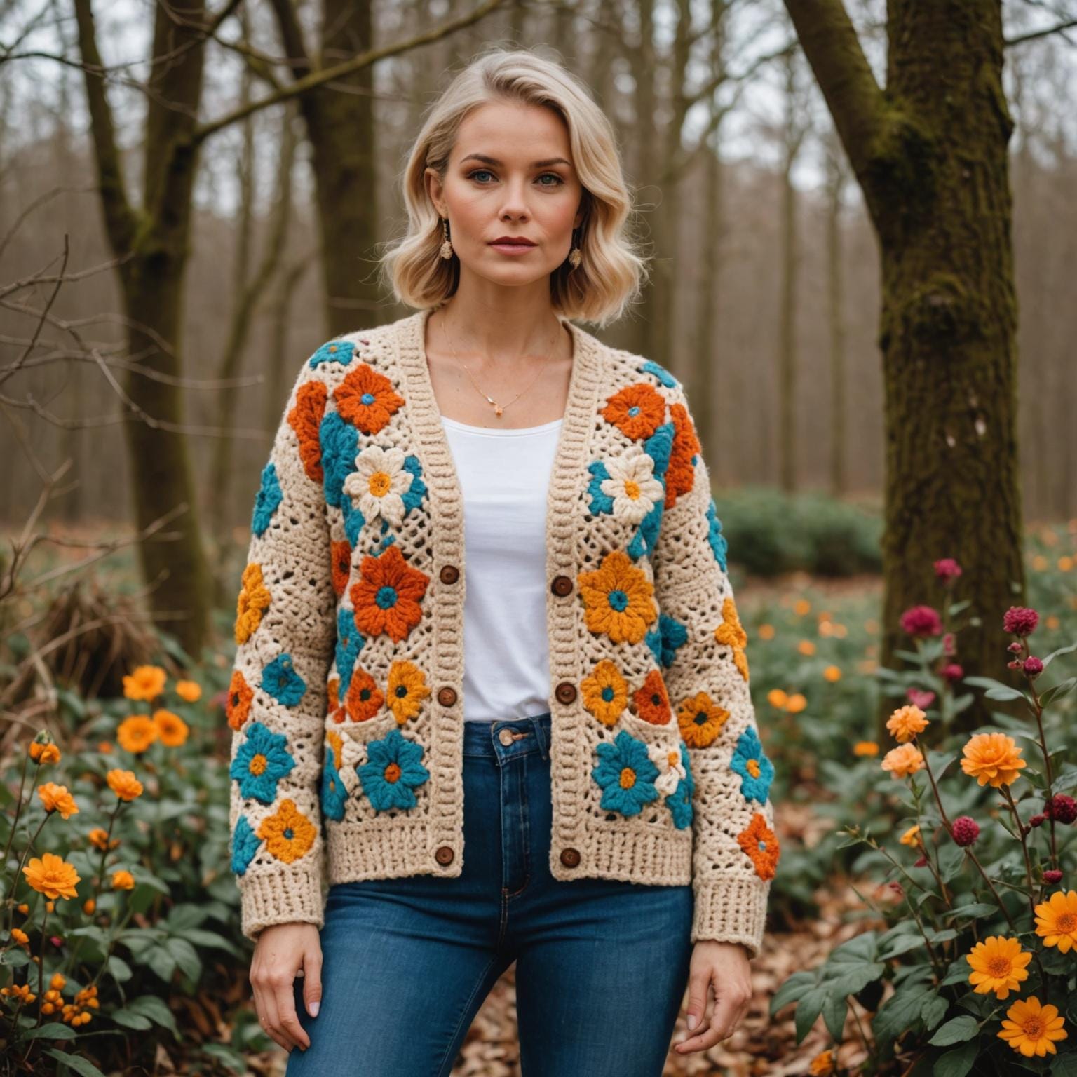 Grosy Boho Embroidered Crop Cardigan Sweater Women Long Sleeve Vintage Floral Cropped Bomber Jacket Mexican Outwear Black