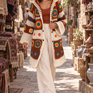 Crochet Clothing Handmade Knitwear Boho Cardigan for Women Plus size coat warm open front bohemian sweater jacket Sister gift image 2