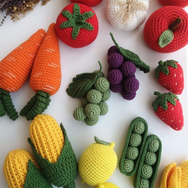 Juguetes de crochet para niños, juguetes de peluche para niños pequeños, juego de comida de crochet, juego de verduras, juego de frutas, juguetes de frutas, juguetes de verduras para bebés, regalo para bebé
