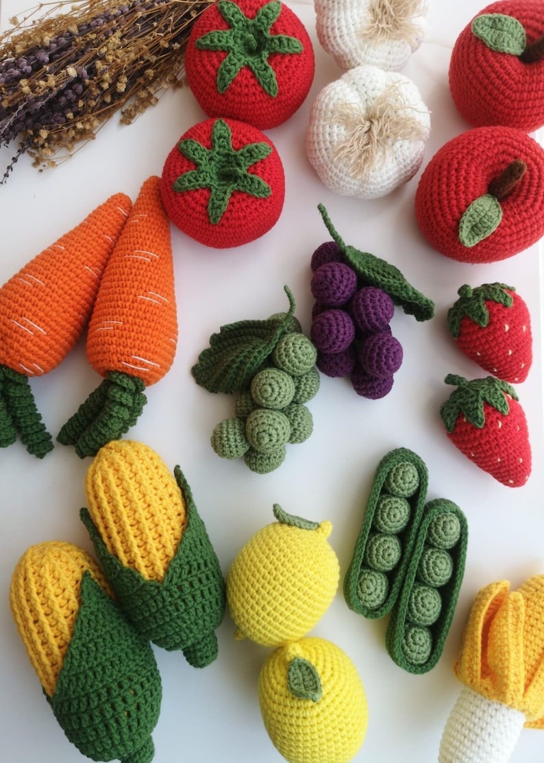 Crochet toys for Kids , Stuffed toys toddler , Crochet play food set, Vegetable set, Fruit set, Fruit toys, Vegetable toys Baby, Baby gift