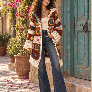 Crochet Clothing Handmade Knitwear Boho Cardigan for Women Plus size coat warm open front bohemian sweater jacket Sister gift image 4