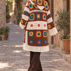 Crochet Clothing Handmade Knitwear Boho Cardigan for Women Plus size coat warm open front bohemian sweater jacket Sister gift image 6